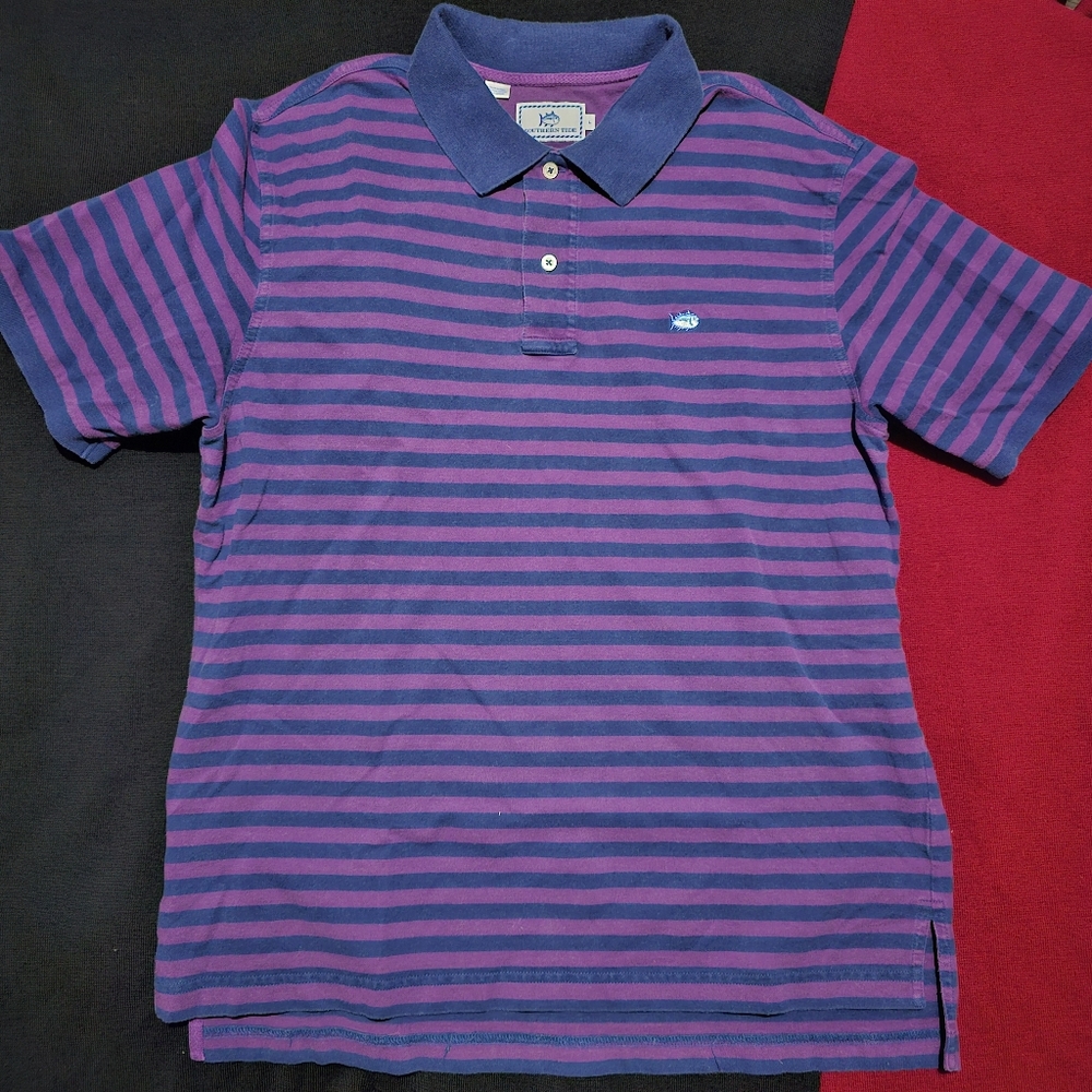 Southern Tide Sport Polo Mens Large Purple Blue Pima Cotton Short Sleeve Shirt